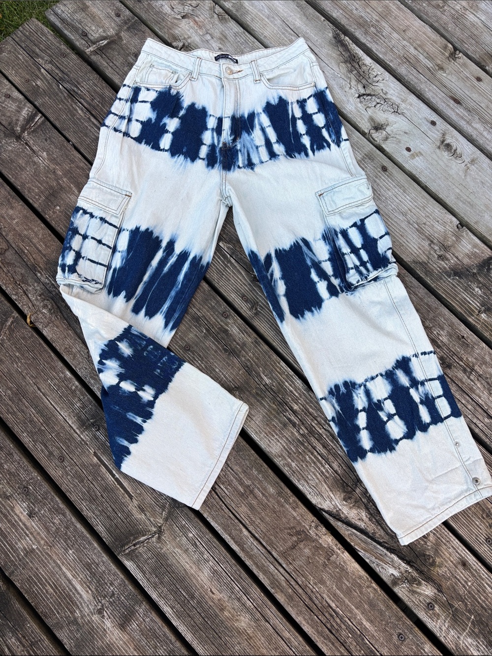 Tie-Dye Cargo Pants - Navy and White, 100% Cotton